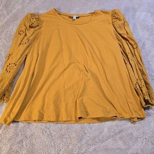 Elegant Mustard Eyelet Sleeve Blouse